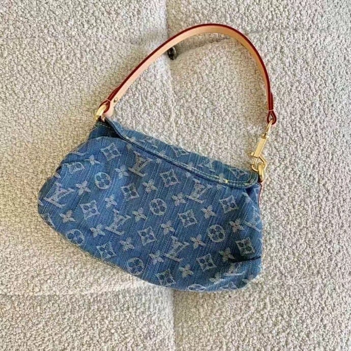 Louis Vuitton Pleaty Handbag Monogram Denim Blue 26Cm M95050 view 7