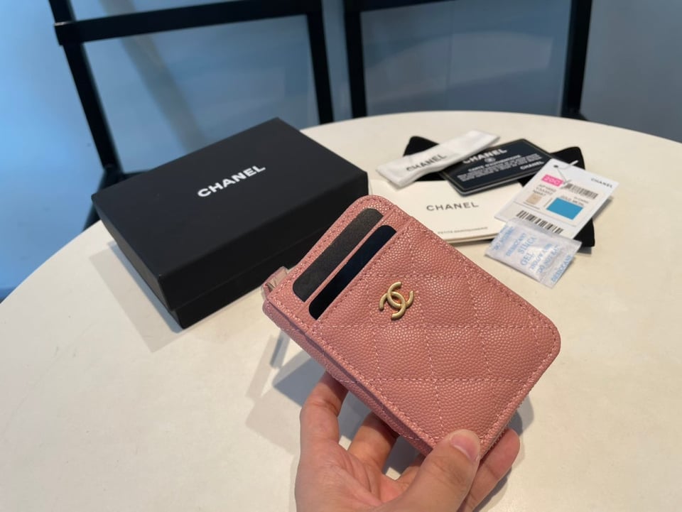 Chanel Zipped Coin Purse 11 Peach Grained Calfskin view 3