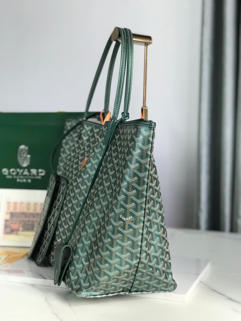 Goyard Saint Louis Gm Bag 40Cm Green Canvas Chevroches Calfskin view 4