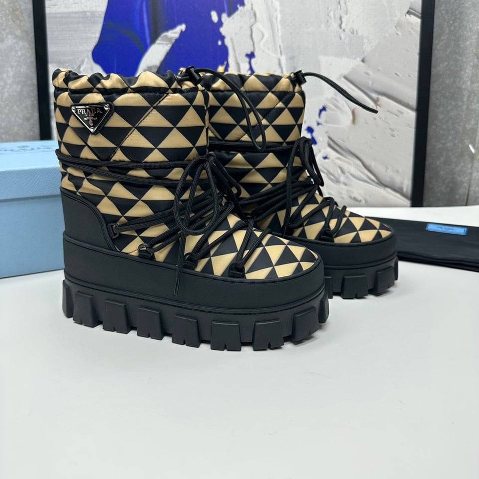 Prada Nylon Gabardine Apr?S Ski Booties Black Beige view 6