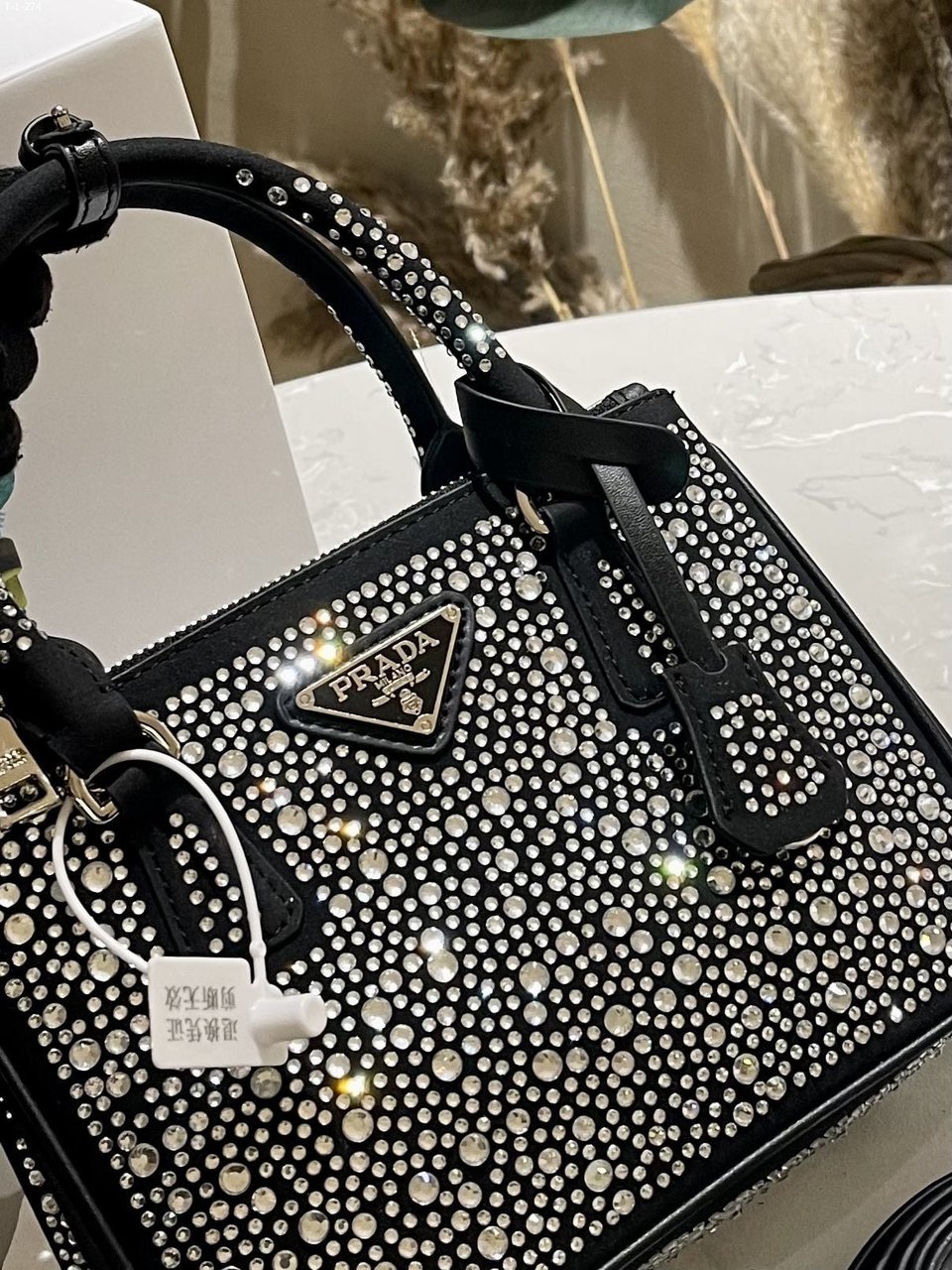 Prada Galleria Satin Mini Bag With Crystals Metal 23Cm view 7