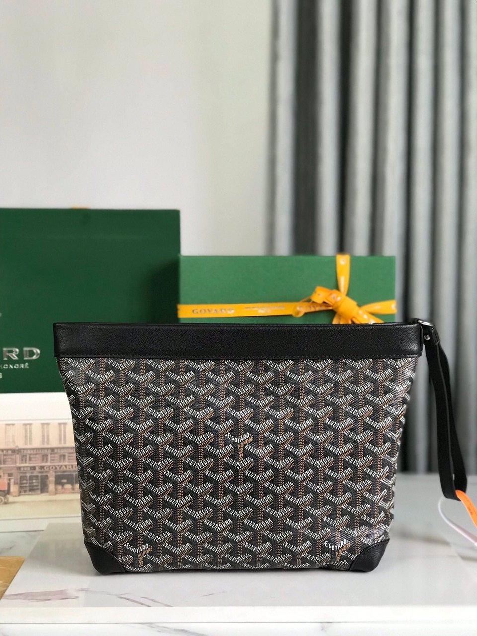 Goyard Conti Pouch 24 Cm Black Lambskin And Goyardine Canvas view 8
