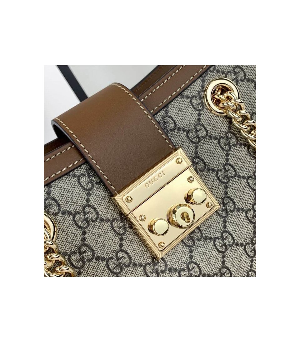 Gucci GG Supreme Padlock Small Shoulder Bag Brown 26cm view 9
