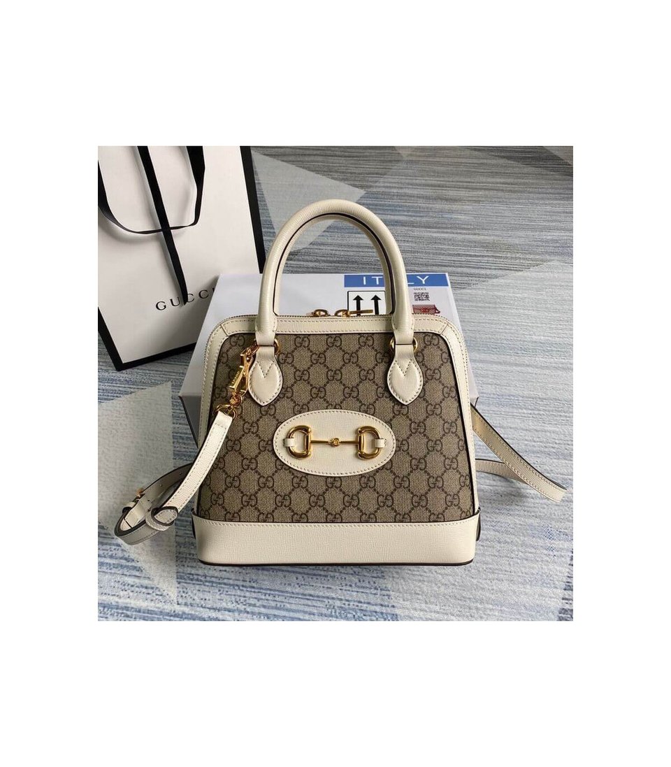 Gucci 1955 Horsebit mall Top Handle Bag In White GG Supreme Canvas 25cm view 3