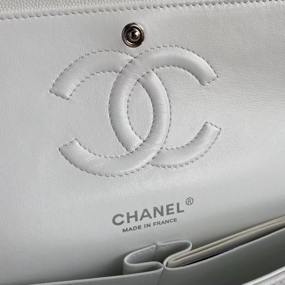 Chanel Classic Double Flap Bag White Silver Hardware 25Cm/10in view 9