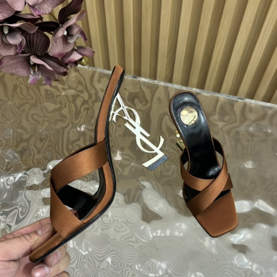 Saint Laurent Opyum Mules In Satin Crepe Manioc Brown 8189319Qab12215 view 4