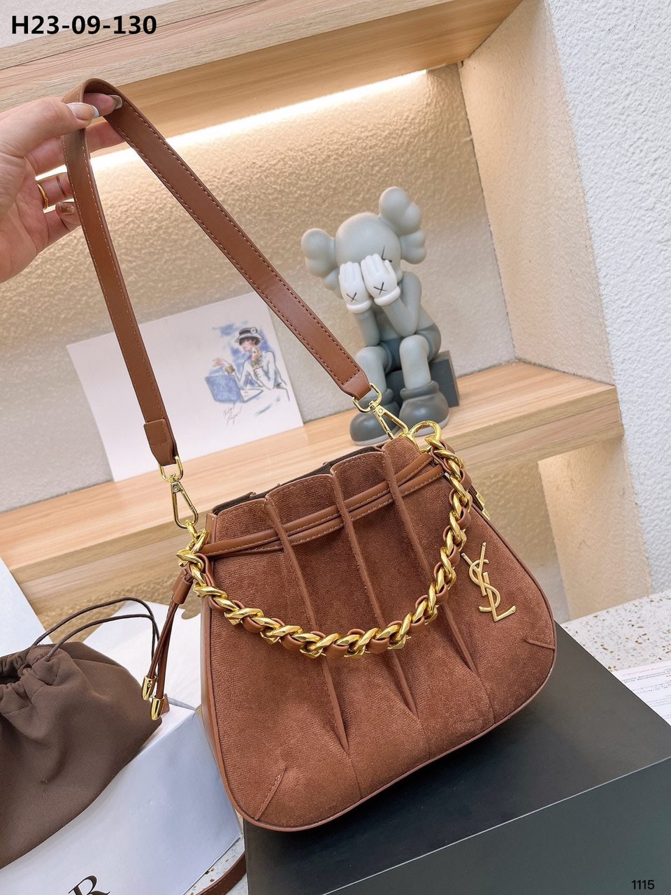 Saint Laurent Bucket Bag Brown 23Cm view 6