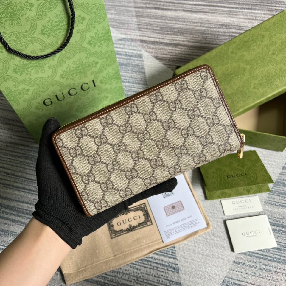 Gucci Ophidia GG Zip Around Wallet With Interlocking G Brown 8in/19cm For Men view 9