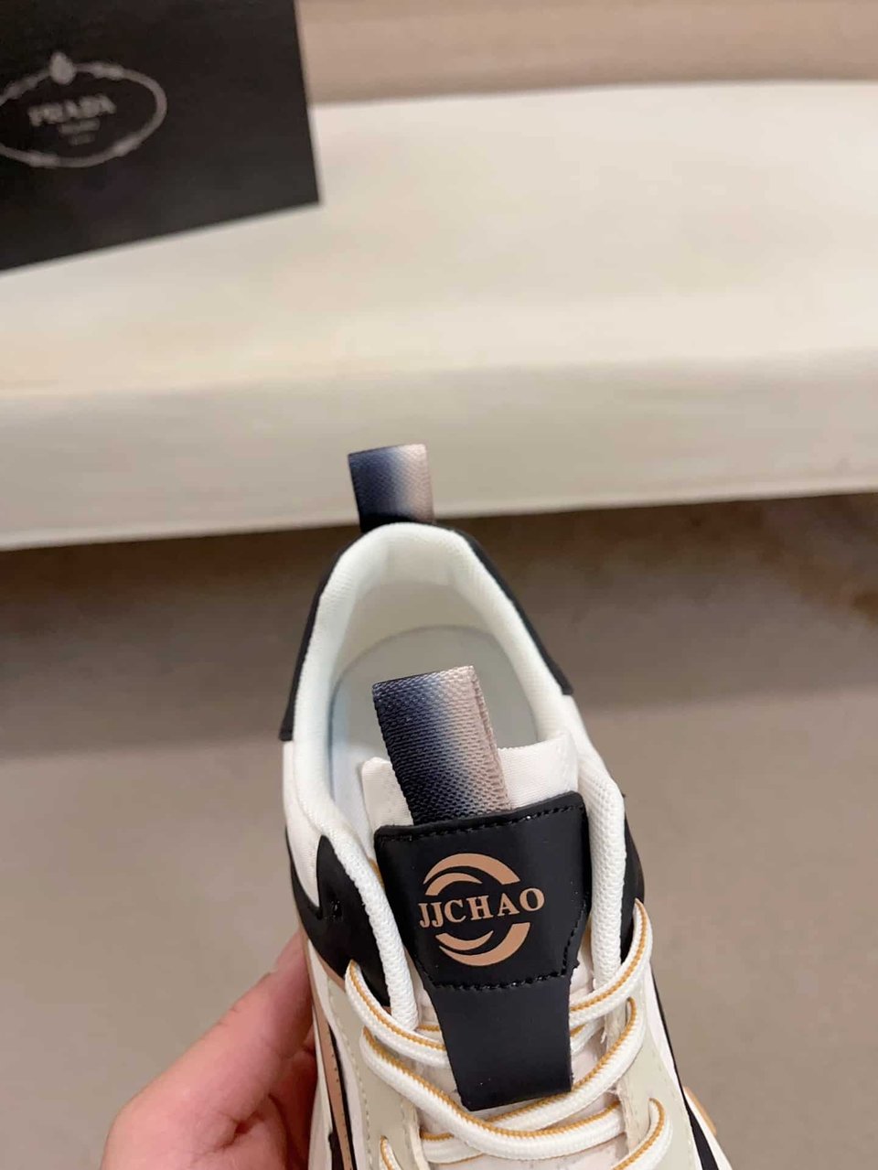 Prada Colorblock Sneakers With Logo Beige view 6