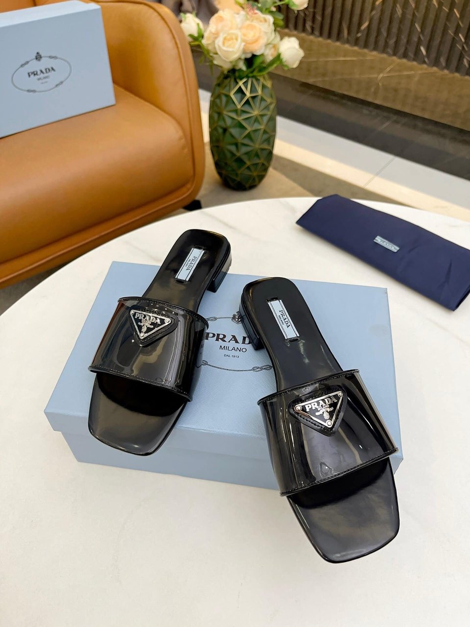 Prada Logo Plaque Slip On Black view 9