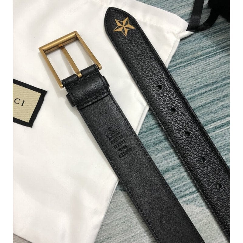 Gucci Calfskin Bees And Stars Print Belt 35mm 495125 Black Unisex view 12