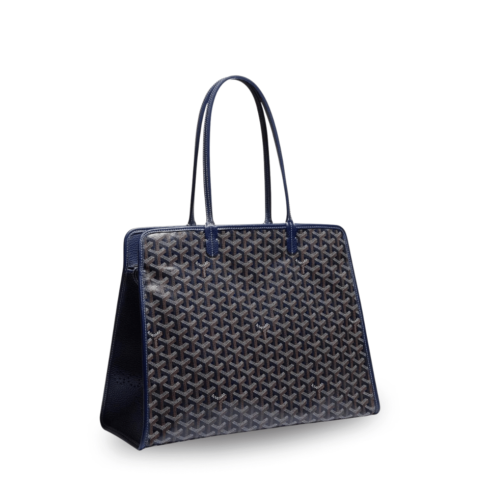 Goyard Hardy Pm Bag 40 Cm Navy Blue Goyardine Canvas And Black Taurillon Leather Trim