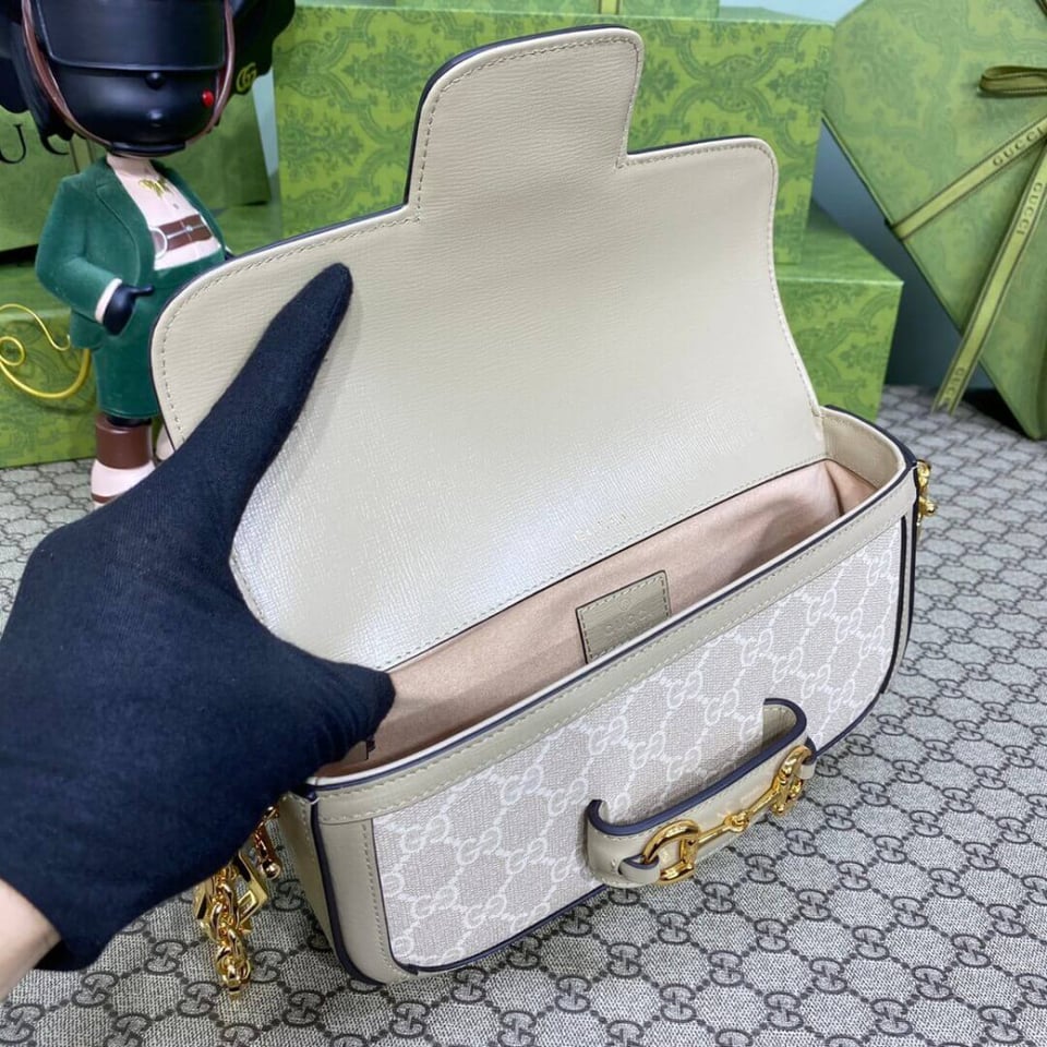 Gucci Horsebit 1955 GG Supreme Canvas Should Bag Oatmeal view 14