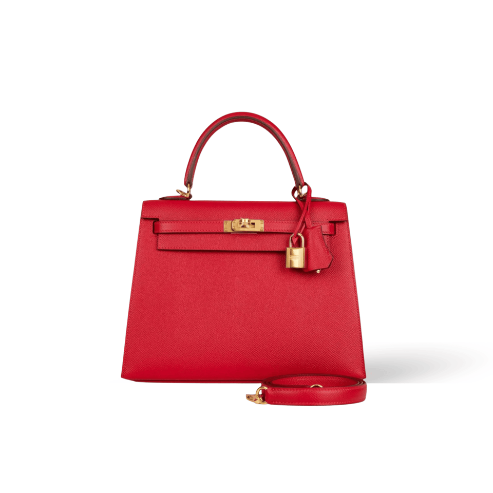 Hermes Kelly 25 Bag In Golden Casaque Red Epsom Leather For Women 25cm/10in view 2