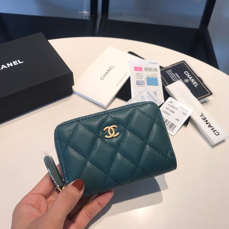 Chanel Zipped Coin Basic Purse 11 Ocean Calfskin Gold Icon