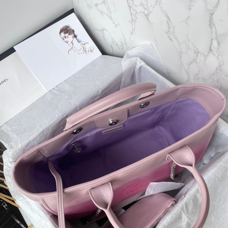 Chanel Shopping Bag 34Cm Pink Purple Calfskin Silver Hardware view 5