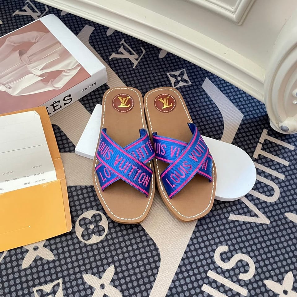 Louis Vuitton Cross Strap Flat Slides Blue view 7