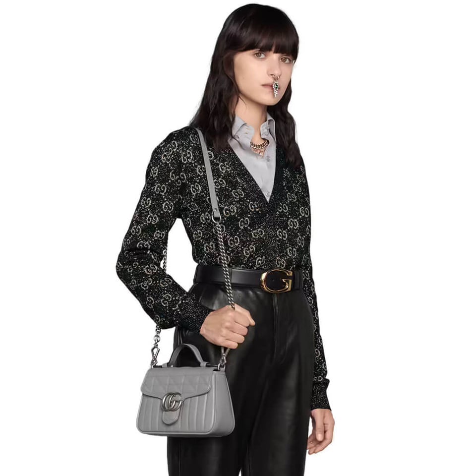 Gucci GG Marmont Grey Matelasse Leather Mini Top Handle Bag view 3