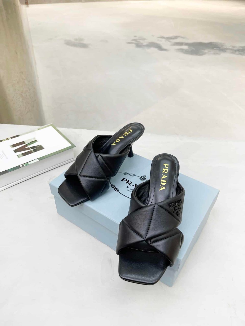 Prada Black Quilted Leather Mule view 5