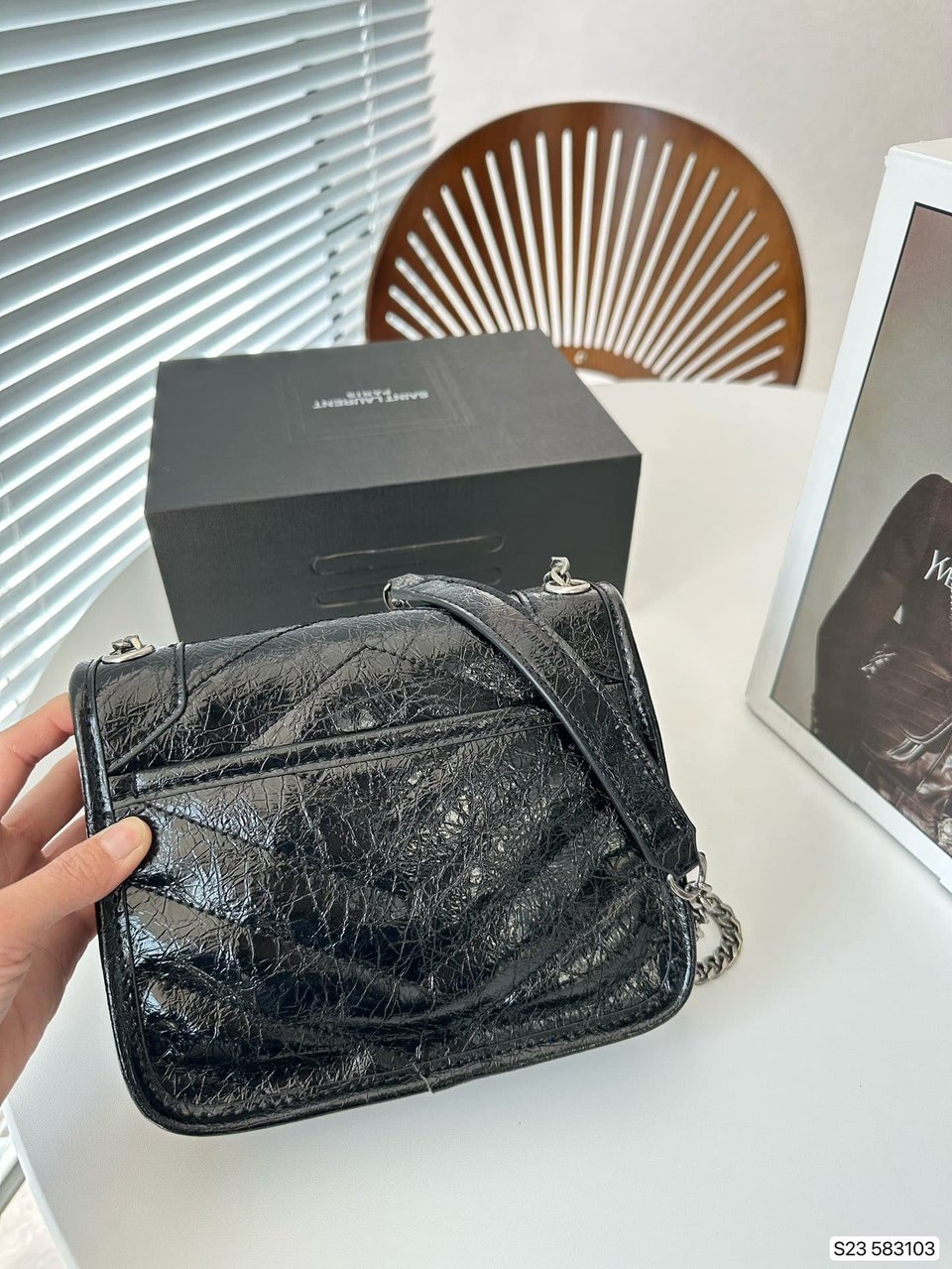 Saint Laurent Niki Vintage Leather Chain Wallet Black 19Cm view 7