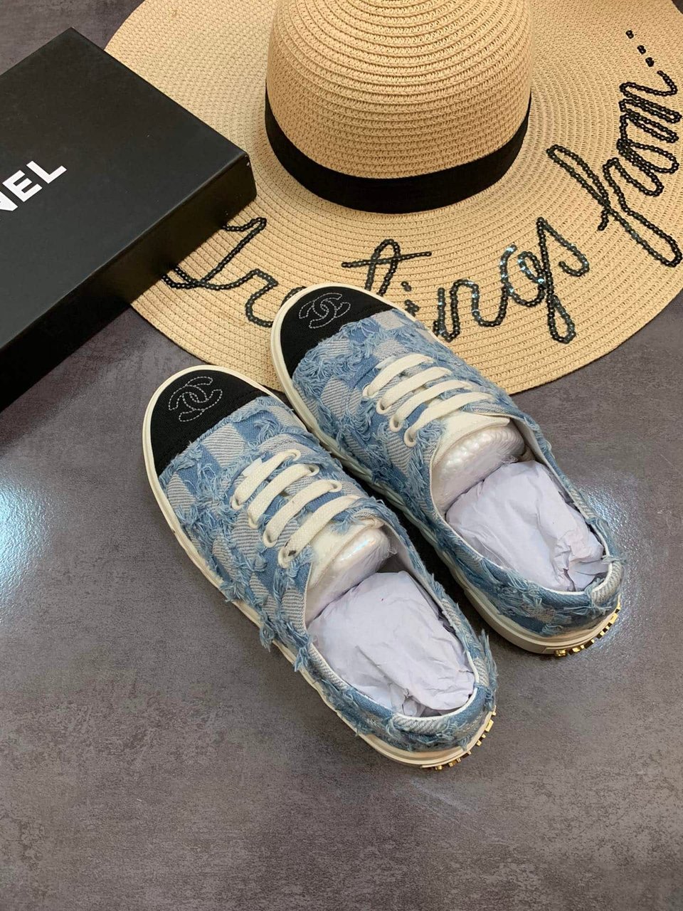 Chanel Cc Sneakers Mix Denim Blue view 5