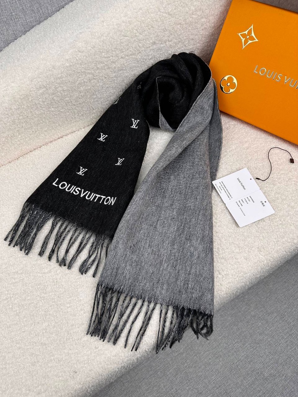 Louis Vuitton Monogram Black Pattern Scarf For Women 180cm