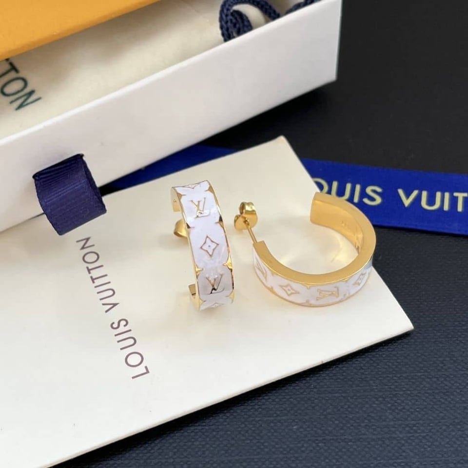 Louis Vuitton Nanogram Enamel Earrings White M01830 view 2