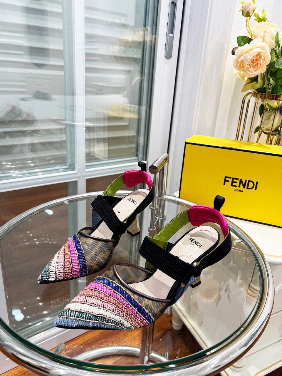 Fendi Colibri 85Mm Beaded Slingback Pumps Rainbow 8J8143Ai1E view 7