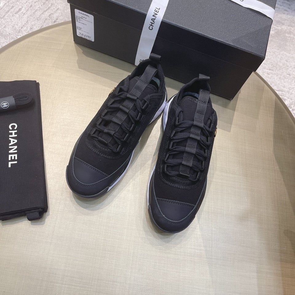 Chanel Logo Low Top Trainer Sneakers Black G35617 view 10
