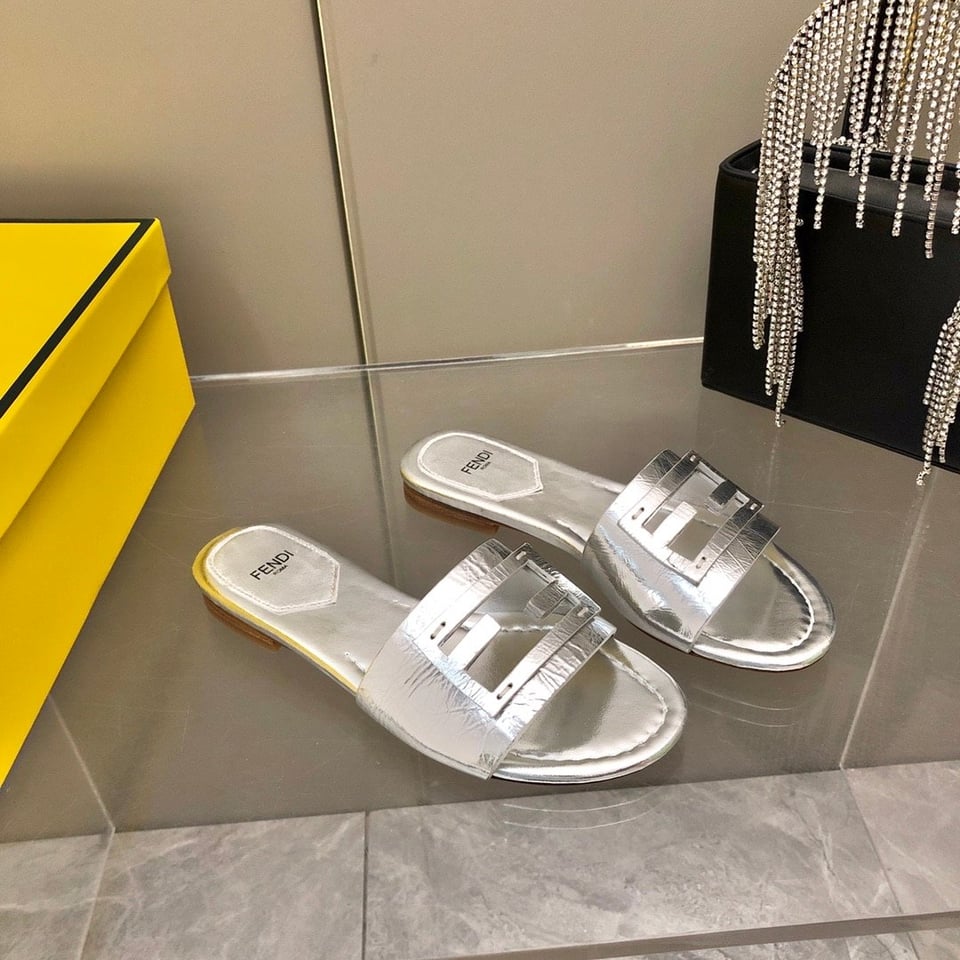 Fendi Baguette Silver Nappa Leather Slides 8R8136Ai16F0Ge7 view 8