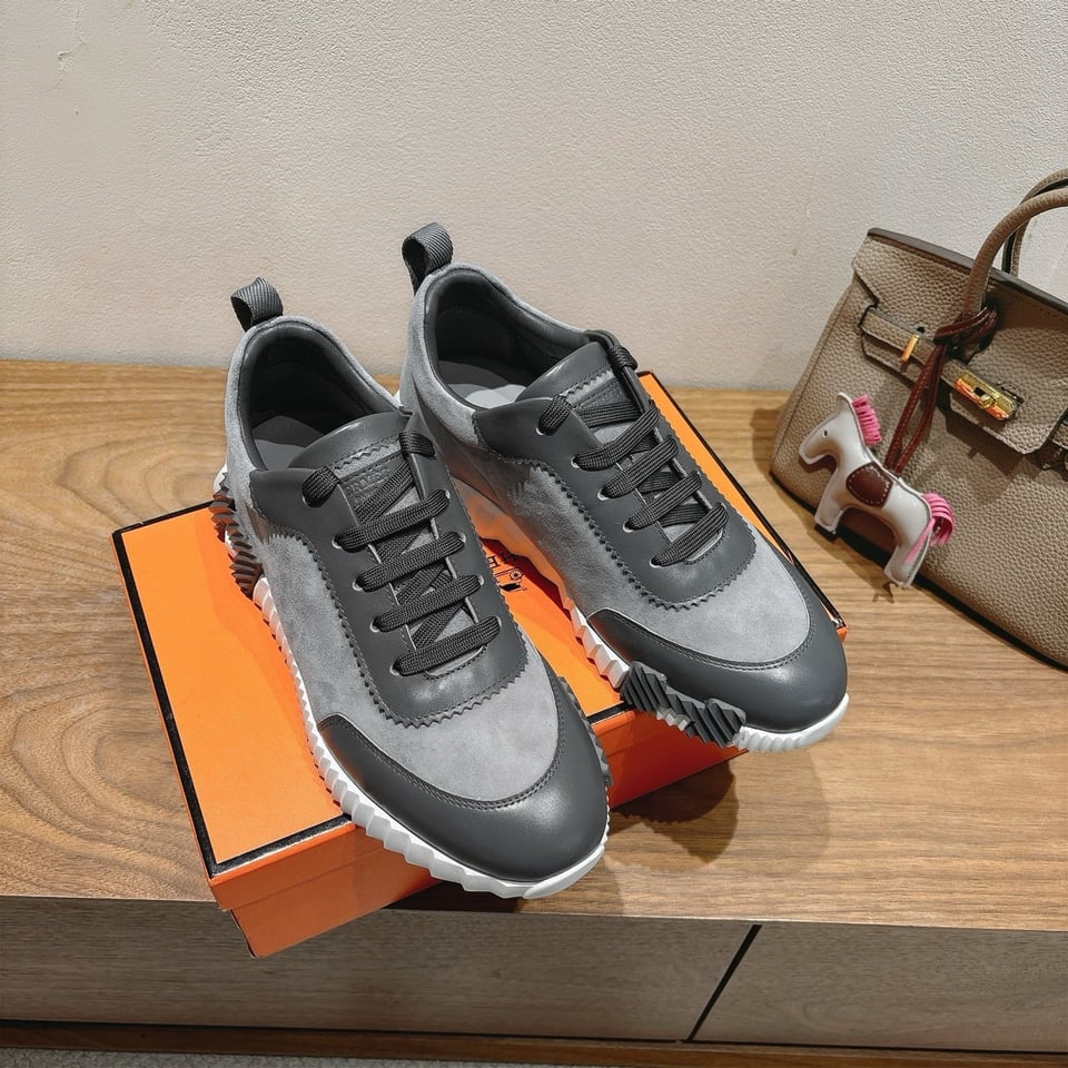 Hermes Bounce Sneakers In Suede And Calfskin Grey- Shoes for Men view 9