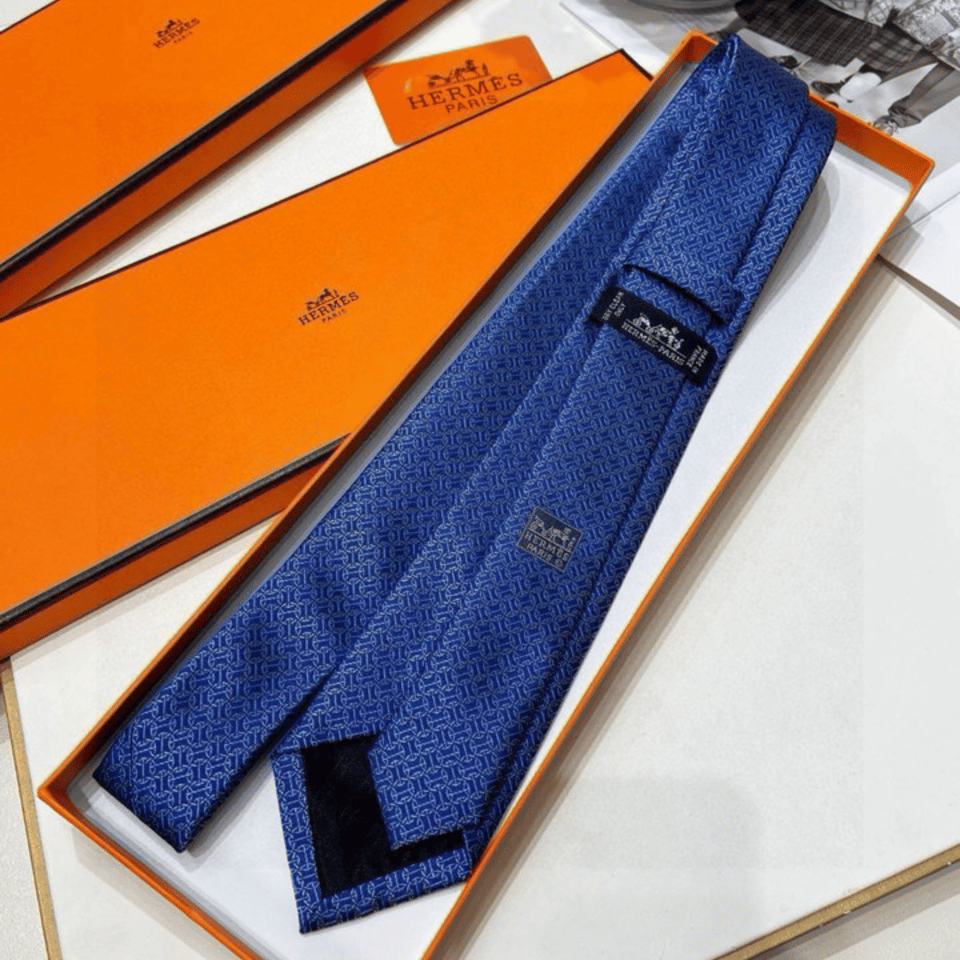 Hermes Blue Pattern Canvas Tie For Men view 9