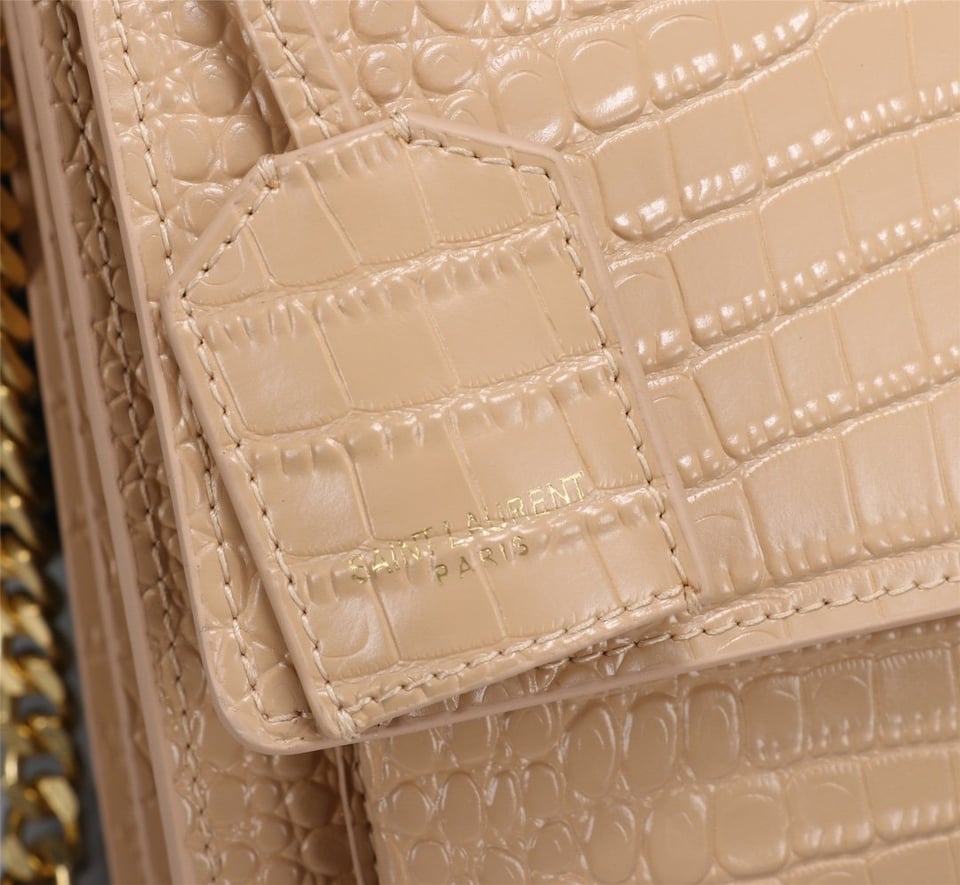 Saint Laurent Sunset Medium Chain Bag In Crocodile Embossed Shiny Apricot 22Cm view 10
