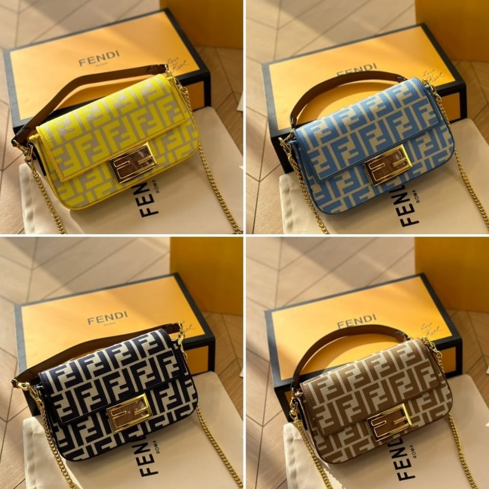 Fendi Baguette Mini Ff Jacquard Fabric Bag Beige 21Cm view 11
