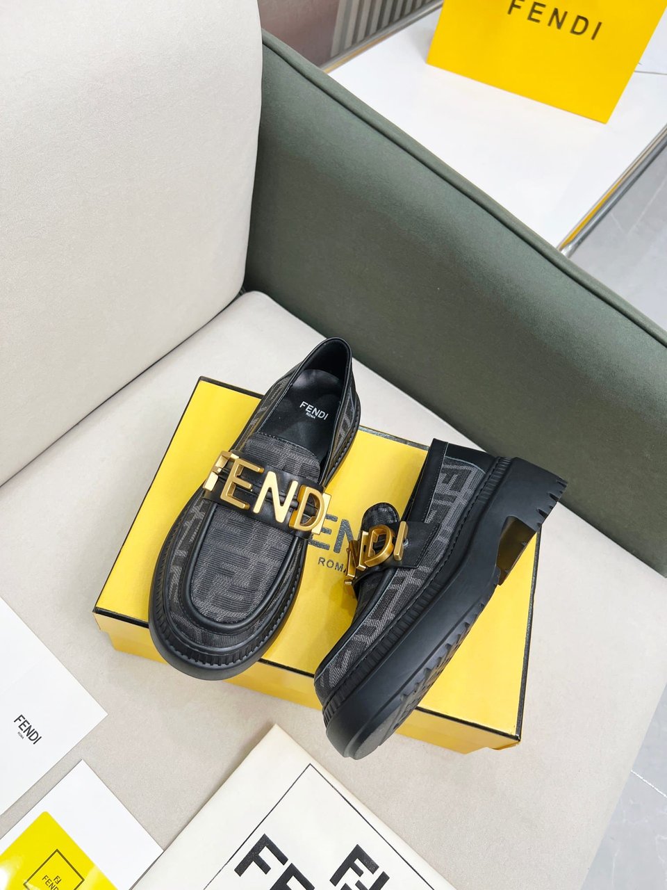 Fendigraphy Ff Leather Loafers Grey view 9