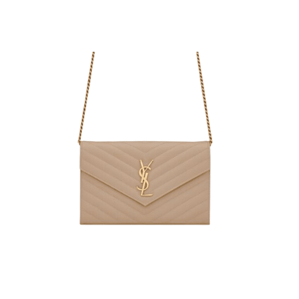 Saint Laurent Cassandre Matelasse Chain Wallet In Grain De Poudre Embossed Beige 22Cm view 2
