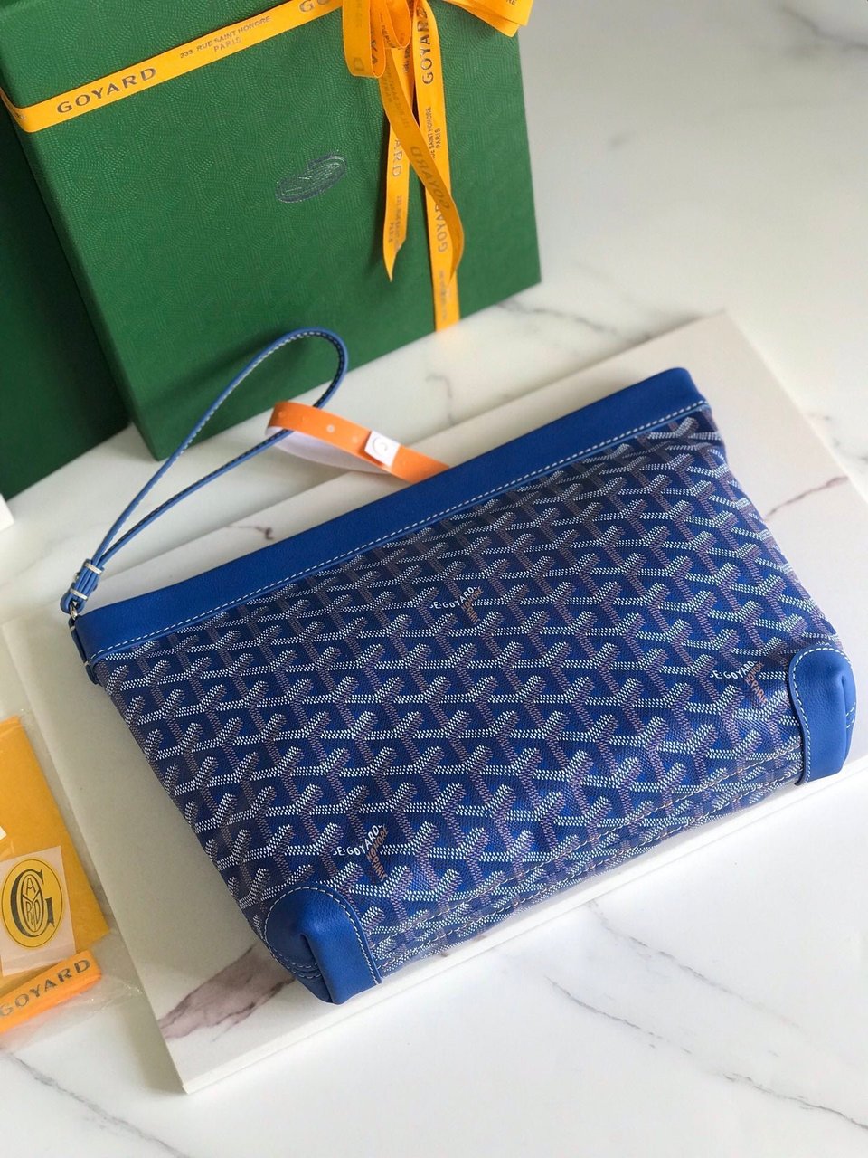 Goyard Conti Pouch 24cm Sapphire Blue Lambskin And Goyardine Canvas view 4