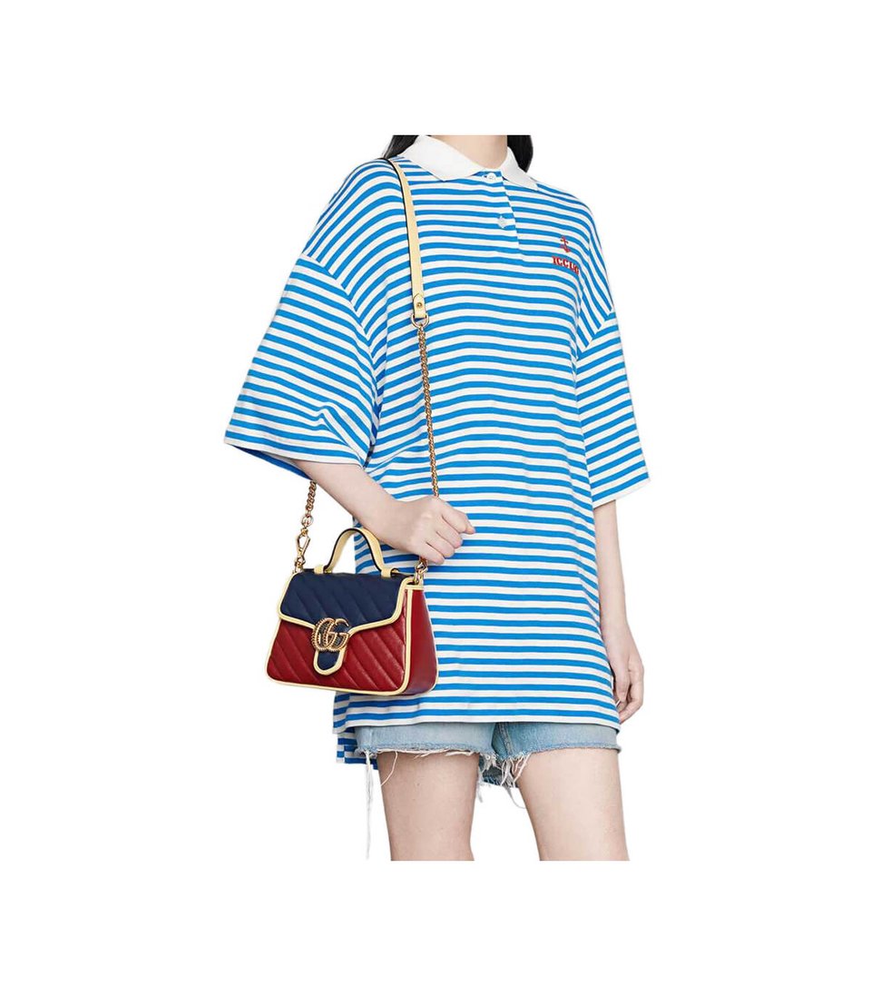 Gucci GG Marmont Mini Bag Blue and Red Leather view 3