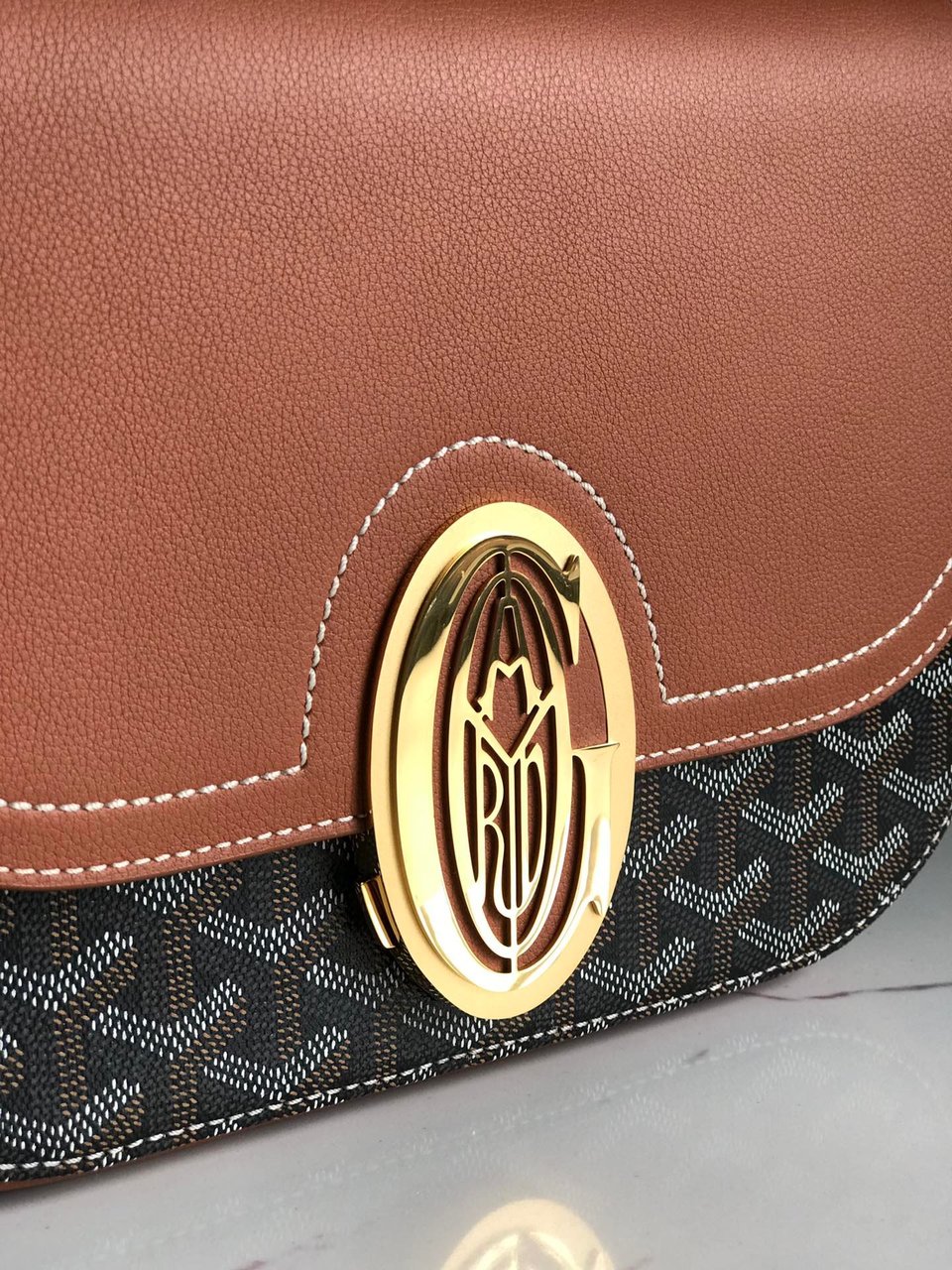 Goyard 233 Bag 25 Cm Tan Calfskin And Black Goyardine Canvas 25cm view 9