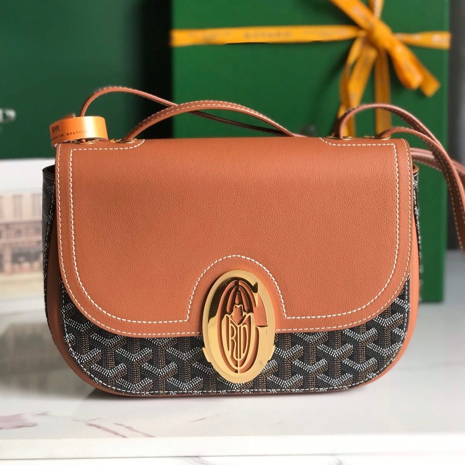 Goyard 233 Bag 25 Cm Tan Calfskin And Black Goyardine Canvas 25cm view 3