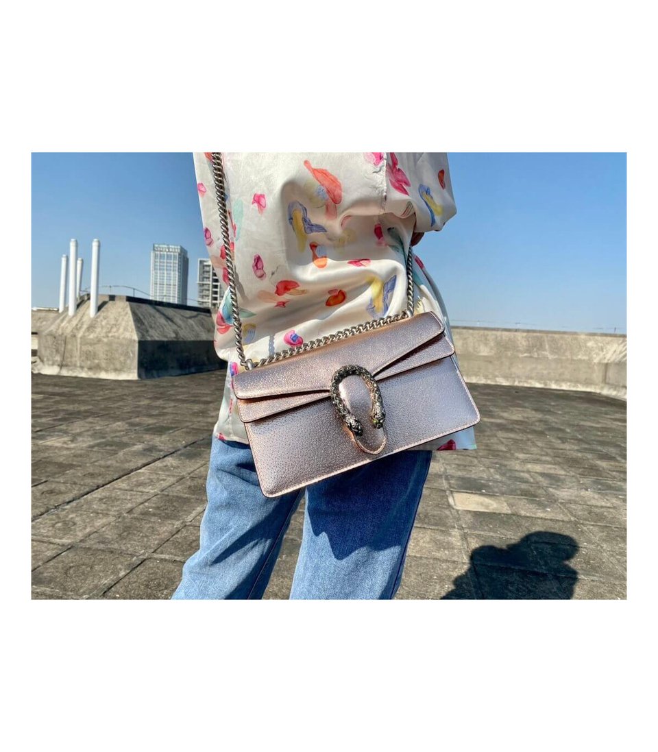 Gucci Dionysus Small Shoulder Bag in Rose Gold Lame Leather view 7