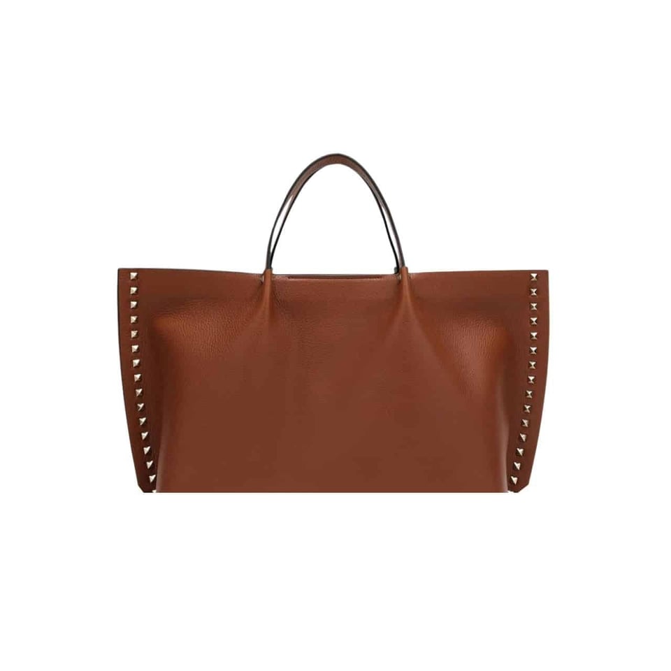 Valentino Garavani Rockstud Leather Tote Brown 36Cm view 2