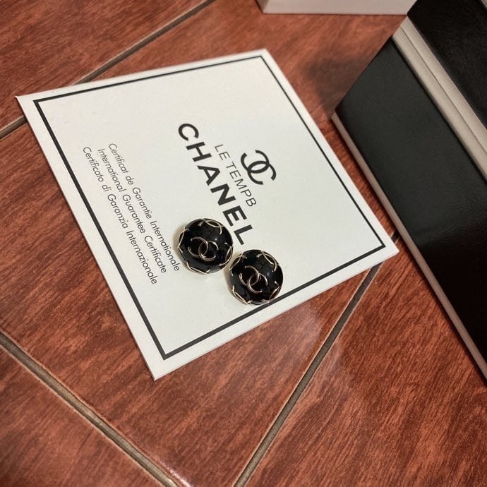 Chanel Button Black Earrings view 3