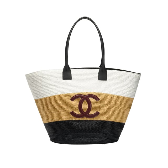 Chanel Maxi-sized Shopping Bag Raffia &amp; Calfskin White 60cm/23.6in AS6148