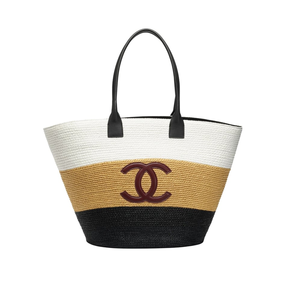 Chanel Maxi-sized Shopping Bag Raffia &amp; Calfskin White 60cm/23.6in AS6148