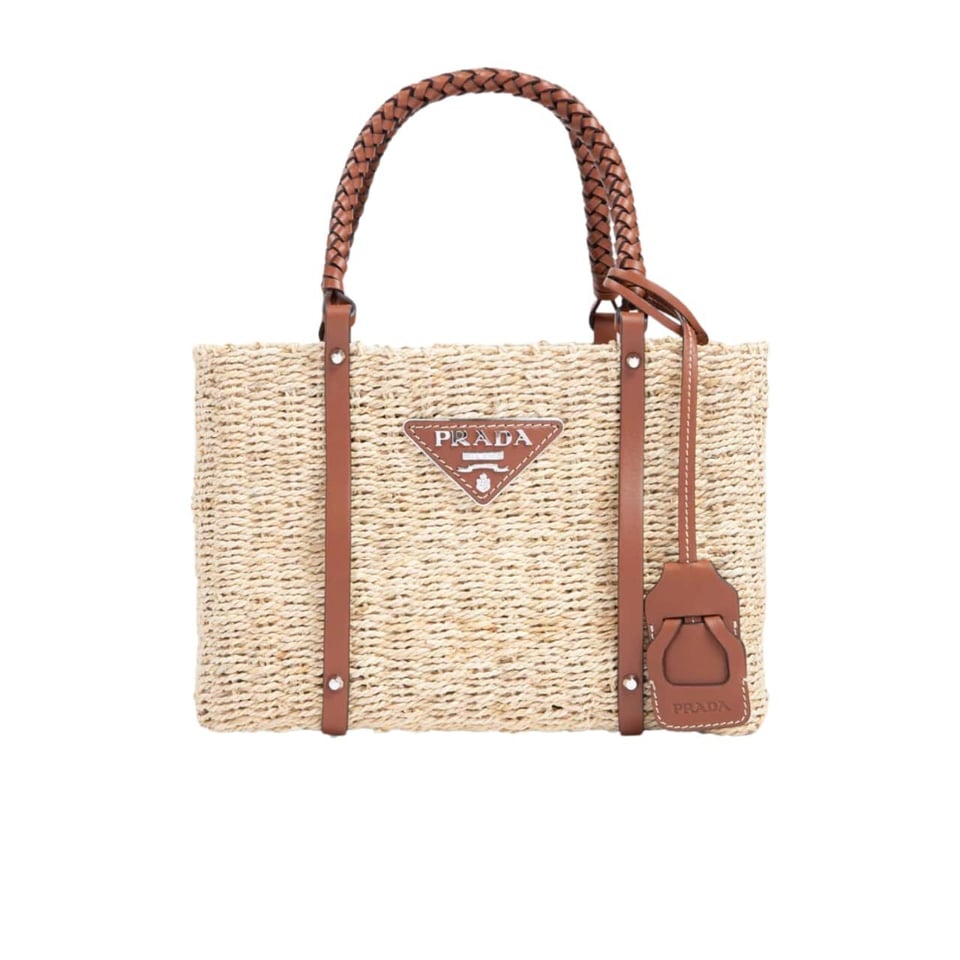 Prada Two Tone Woven Tote Bag In Multi Natural 28Cm view 2
