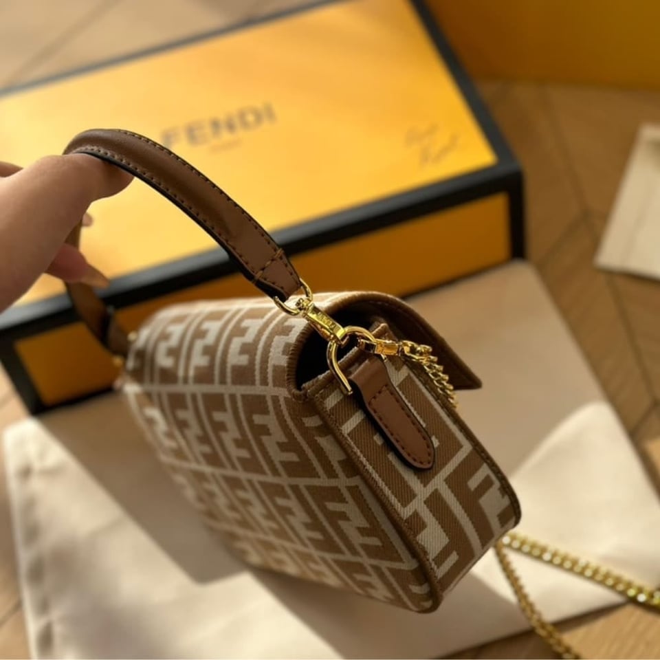 Fendi Baguette Mini Ff Jacquard Fabric Bag Beige 21Cm view 6