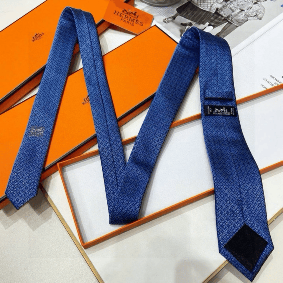 Hermes Blue Pattern Canvas Tie For Men view 7