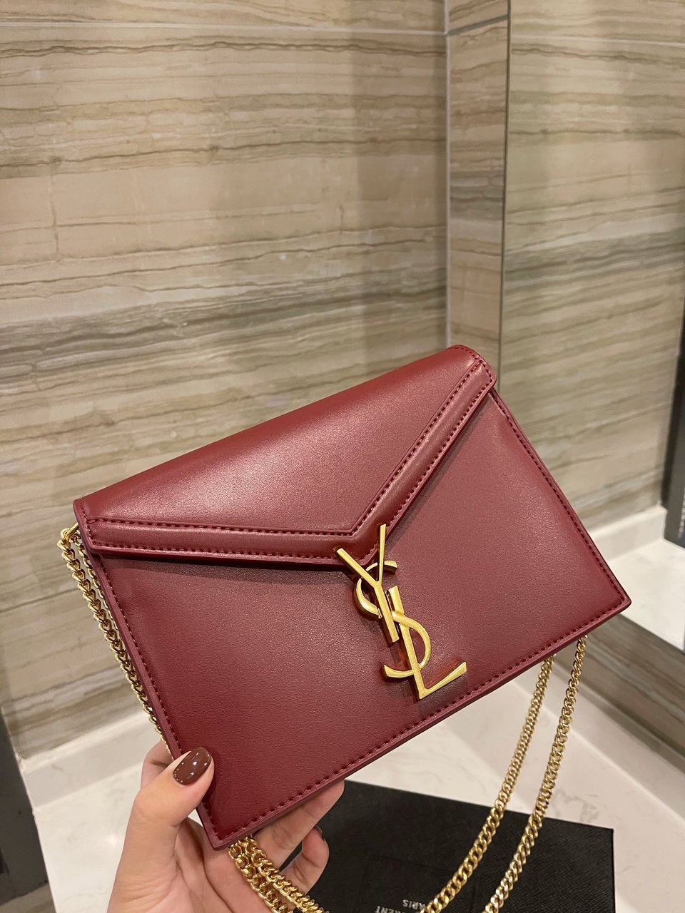 Saint Laurent Cassandra Chain Crossbody Bag Wine Red view 9