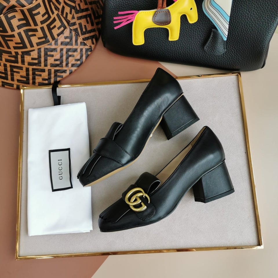 Gucci Wmns Black Leather Mid-Heel Pump 408208 C9D00 1000 view 8